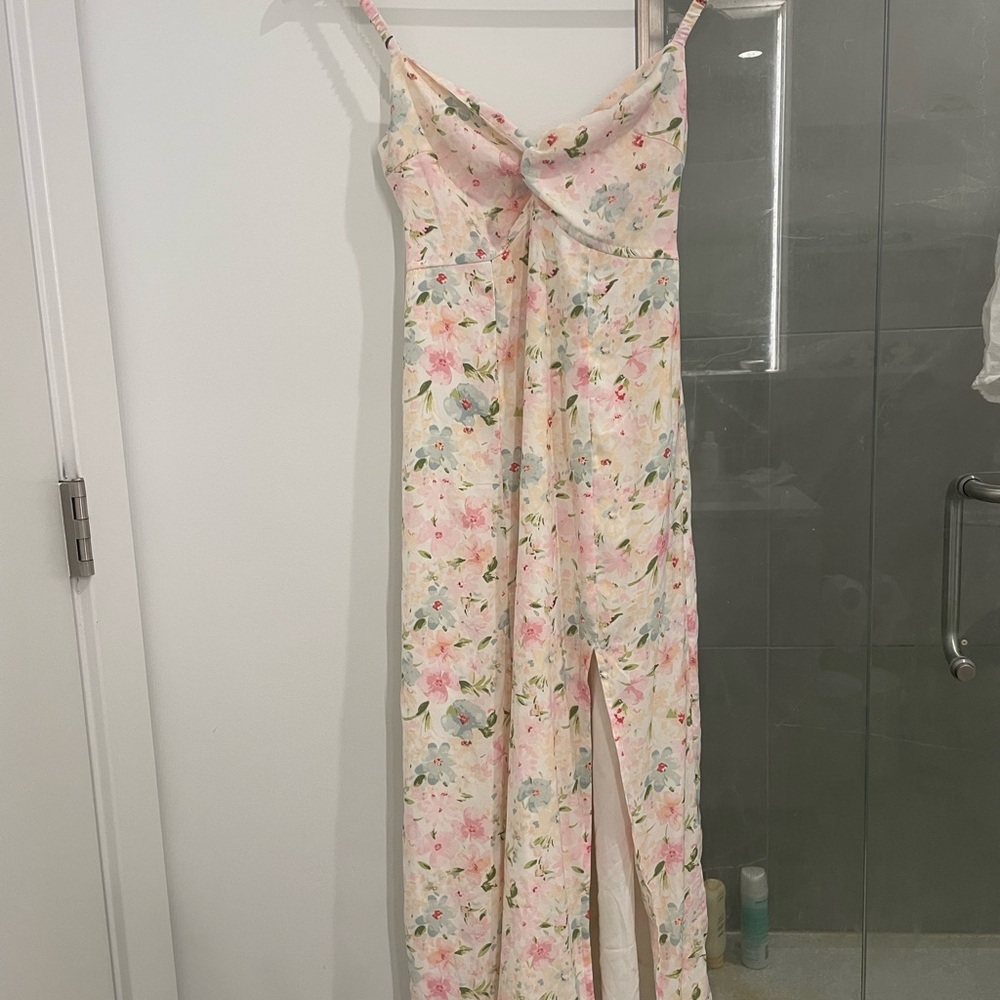 Abercrombie Floral Knot-Front Midi Dress in Light Pink XXSP